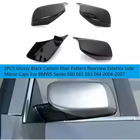 2PCS Glossy Black Carbon fiber Pattern Rearview Exterior Side Mirror Caps For BMW5 Series E60 E61 E6
