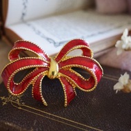 古董紅金雙色蝴蝶結緞帶別針胸針 A52