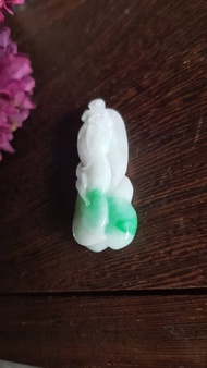 Miss feng天然石-天然翡翠白底青項鍊墜附纯銀鍊