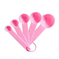 Pink Colour 5Pcs Measuring Spoons Set Plastic Flour Oil Spices DIY Baking Cooking Tool with Scale Sudu Penyukat 量杯 量勺