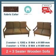 2 + 3 Seater Wooden Sofa - Removable Fabric Cushion Cover