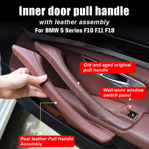 Black/Beige/Oyster Car Real Leather Interior Door Handle Panel Pull Trim LHD For BMW 5 serie F10 F11