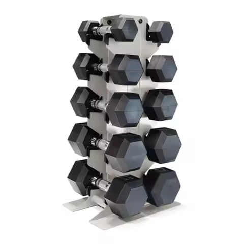 Rubber Coated Hex Dumbbell Set with Vertical Rack 100-300 lbs Free Weights for Home Gym Multiple Col
