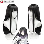 AFALLFOR Homura Akemi Cosplay Wig, Halloween Party Magical Girl Puella Magi Madoka Magica, Role Play Synthetic Heat Resistant Natural Long Black Wig Women