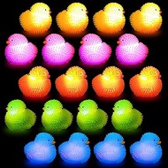 20 Pcs LED Puffer Ball Glowing Squishy Mini Duck Small Light up Ball Flashing Stress Relieve Toy for Boys Girls Funky Disco Birthday Party Bathtub Shower Favors, 5 Mixed Colors