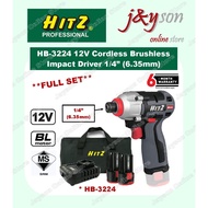 HITZ Original HB-3224 12V Cordless Brushless Hex Impact Driver 1/4" ( Full Set / Solo Machine )