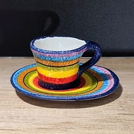 義大利手工陶-POP 普普藝術 濃縮咖啡杯盤組 60ml (藍邊線條)