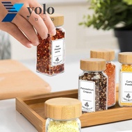 YOLO Spice Jars, Perforated Glass Spice Bottle, 4oz Transparent Square with Bamboo wood lid Seasoning Bottle for Spice Rack