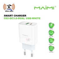 MAIMI C62 FAST CHARGER QC3.0 + PD 20W DUAL PORT WHITE - SMART CHARGER ADAPTOR MAIMI C62-QC3.0-DUAL U