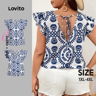 Lovito Boho Blouse Tie Back Spring/summer Blue Blouse for Women LBL31162