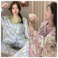 BFGM Silk Tulip M-5XL Pajama terno for Women Sleepwear Woman Plus Size Sleepwear Satin Pijamas MFGC