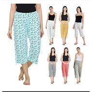 BS Pants 3 Quarters Night Pants Below Knee LARGE SIZE PLUS SIZE M-5XL Cotton Floral Stripe SOFT WOME