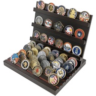 10 Rows Military Challenge Coin Display Stand Holder Wooden Rack Case, Holds 60-70 Coins