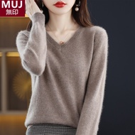 Japan original Japanese MUJI Official Store Broken Code Clear Woolen Sweater Women 2025 Autumn New V