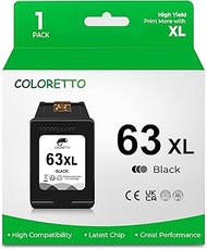 COLORETTO 63XL (1 Black) Remanufactured Printer Ink Cartridge Replacement for HP 63 XL High Yield to use with Envy 4512 4520 4516 Officejet 4650 3830 3831 4655 Deskjet 2130 2132 1112 3630 Combo Pack