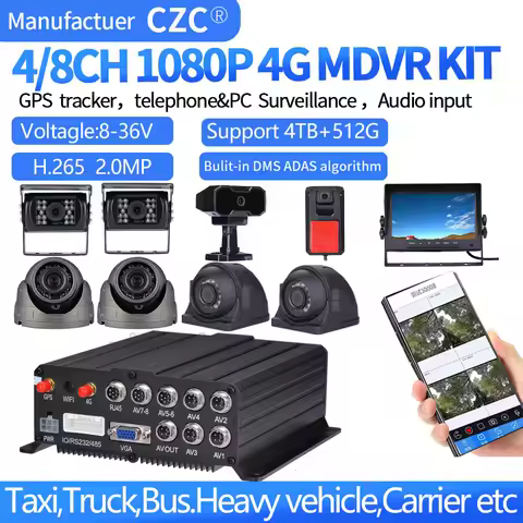 4G ai dms adas Mobile Dvr Kits 4/8Channel ahd 1080P Video Audio Recorder Car DvrBuilt-in GPs,Record