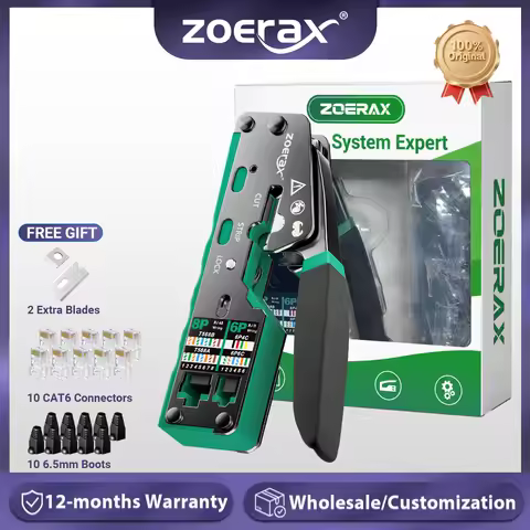 ZoeRax RJ45 Crimp Tool Pass Through Crimper Cutter for Cat6 Cat5 Cat5e 8P8C Modular Connector Ethern