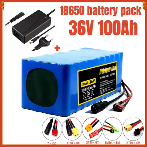 36V 10S4P Battery pack 100000mAh large capacity, 1000W super power battery, including BMS and fuse, 