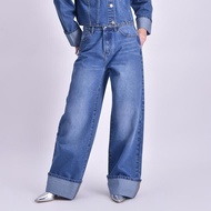 BENCH/ - YPD0885 - Bench x The Powerpuff Girls Women's Wide Leg Cuffed Denim Pants Wide Leg Jeans