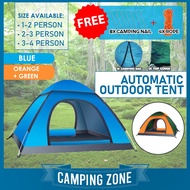 1-4 Person Camping Tent Pop Up Khemah Automatic 1or 2 Door Shelter UV Auto Khemah Camping Rapid Open