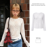 Japanese Style Lace Long Sleeve Shirt For Women Star See-Through Fashion T-Shirt Yes Undershirt