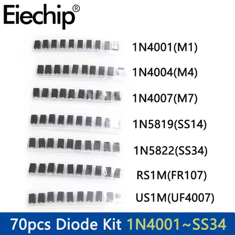 70pcs/lot SMD Diodes 1N4007 M7 1N4001 M1 1N4004 M4 SS14 US1M RS1M SS34 7 Values*10pcs Electronic kit