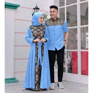 SIMPEL Gamis Batik Kombinasi Polos Tearu 222 Modern Couple Baju Muslim
