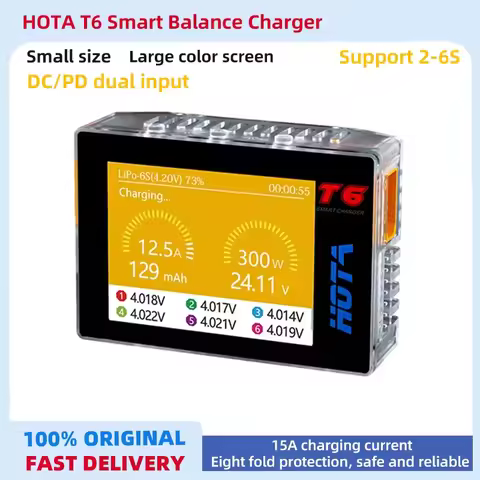 HOTA T6 Smart Charger DC/PD Dual Input 300W 2.4IPS Supports XT60 and TYPE-C Interfaces Compatible PD