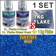 ( BLUE FLAKE )  Full Set Epoxy Colour Flake Coating ( 1KG FLAKE / 1L PRIMER / 1L CLEAR COAT ) Toilet Floor Slab