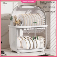 Kitchen Dish Drainer Dish Rack Drainer With Cover 2 Tier Bowl Box Draining Storage Cupboards Plastic