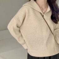 POLO shirt, polo collar, knitted sweater, pullover, women's V-neck design, niche, loose and lazy topPOLO衫翻领针织衫毛衣套头女V领设计感小众宽松慵懒上衣3.18jinl168.my