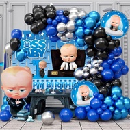 90Pcs Boss Baby Blue Black Silver Balloon Arch Kit Boss Baby Character Blue Number Foil Balloons Boy
