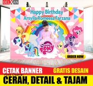 Cetak Banner / Backdrop ultah kuda poni - spanduk Ulang Tahun Anak perempuan karakter my litle pony 