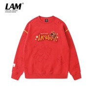 เสื้อฮู้ดคอตตอนบุขนแกะสีแดงปักลายมังกร LAMLICKA สำหรับผู้ชาย ฤดูใบไม้ร่วง/ฤดูหนาว เสื้อเชิ้ตแขนยาวแบ