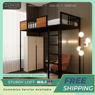 EDV.IS [ Luton ]Loft Bed single queen metal frame upper bunk climb stair double decker solid loft be