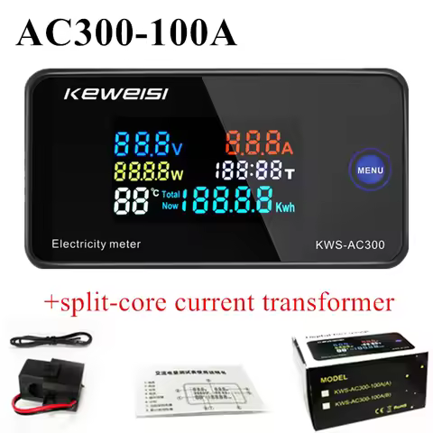 6 in 1 KWS-AC300 100A Digital Wattmeter AC Ammeter KWS Power Energy Meter Volt Watt Kwh LED Voltmete