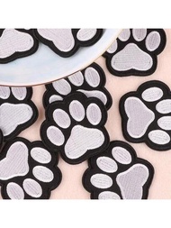 五入組黑色卡通狗爪印可愛刺繡熱封裱花貼，適用於外套、服裝、背包、牛仔褲和T恤