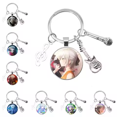 Leo/need Hinomori Shiho Music Themed Keychain Cartoon Characters Photo Glass Key Ring Backpack Acces