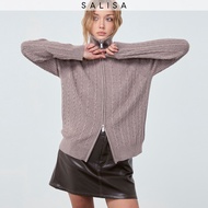 SALISA - SWEATER FW25 WOOL เสื้อไหมพรม ZIP-UP 2-WAY Taupe (Imported Italian Yarns)