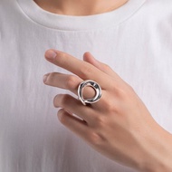 寬版圓形男戒-不規則925純銀素戒-立體情侶銀戒-定情厚戒指-刻字