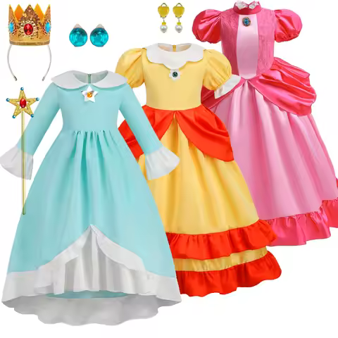 Girl Rosalina Peach Princess Dress For Kids Halloween Pink Disguise Daisy Cosplay Clothing Birthday 