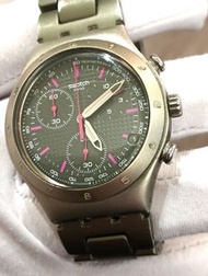 瑞士Swatch 三眼賽車計時 鋁合金錶帶 Water Resistant 生活防水 夜光指針  石英錶 -手圍17公分