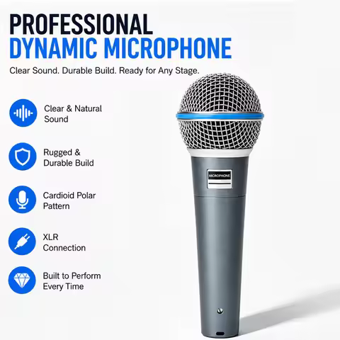 Professional Dynamic Cardioid Microphone 3-Pin XLR Wired Handheld Mic for Karaoke Live Performance S