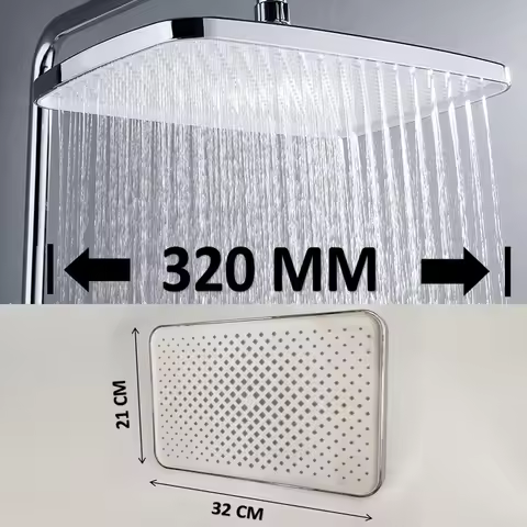 12 Inches Big Panel Large Flow Ceiling Mounted Supercharge Shower Head Set 4 Modes High Pressure Abs
