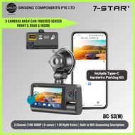 7-STAR* WiFi 3"Inch Car Recorder Dashcam - Dash Cam with Front, Rear, and Inside Cabin Camera + Hard