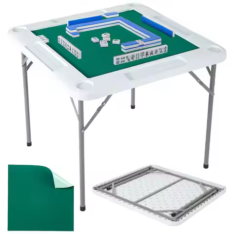 35.4" Folding Mahjong Domino Table, 4 Player Square Card Desk With Cup Holders & Chip Trays, Portabl