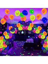 30入組霧面紫外線螢光氣球,可膨脹並搭配氦氣使用,適用於生日慶典、婚禮、霓虹燈派對與發光裝飾活動