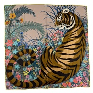 全新未使用 ☆ 愛馬仕 Carre 70 Tiger Tiger 絲巾，100% 真絲，米色/沙色/ブラウン/顏色，法國製造，女士款，原裝盒