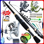 Fishing Full Set Memancing Set Lengkap 180-240cm Carbon Fiber Fishing Rod with 6BB Fishing Reel Rein
