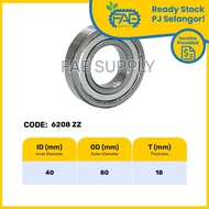 6208ZZ 6208RS 6208 Ball Bearing Deep Groove 40x80x18mm